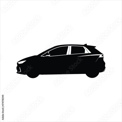 Modern black hatchback car showcasing urban mobility