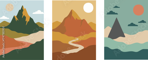 Trio of Mountain Landscape Art