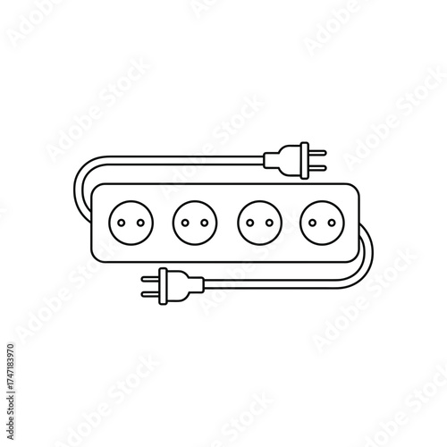 Power strip with four outlets and two plugs in minimalist style  