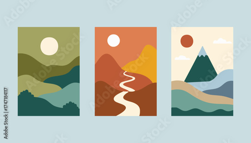 Set of Abstract Mountain Landscapes