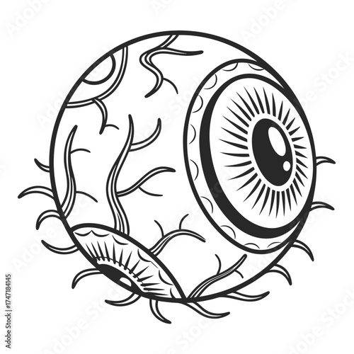 Black and white creepy eyeball illustration eyeball icon