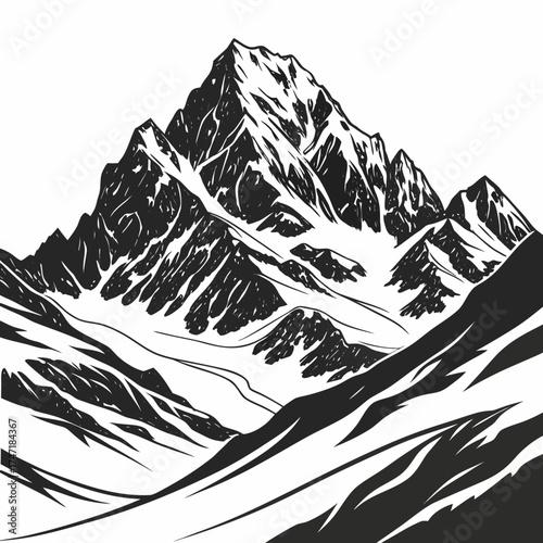 Black and white mountain range graphic mountains peak