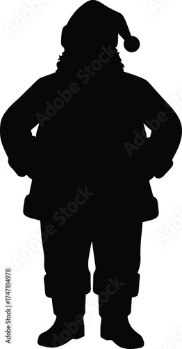Full body silhouette of santa claus standing with hands on hips isolated on white background