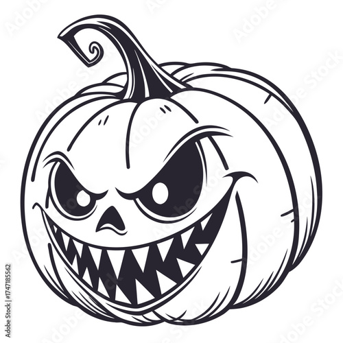 Black scary jack o lantern face with sharp teeth pumpkin