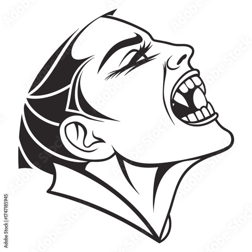 Black silhouette of a vampire head with fangs teeth 1