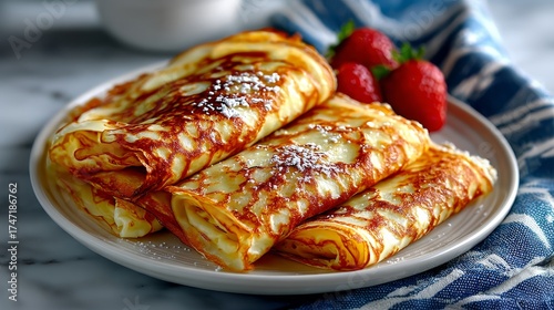 Deliciosas crêpes doradas caseras apiladas, perfectas para un desayuno en familia