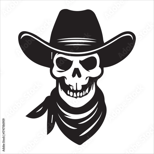 Skull Cowboy with Bandana and Hat Vector Illustration