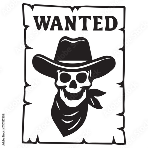 Bandit Skull with Cowboy Hat and Scarf Vector Illustration