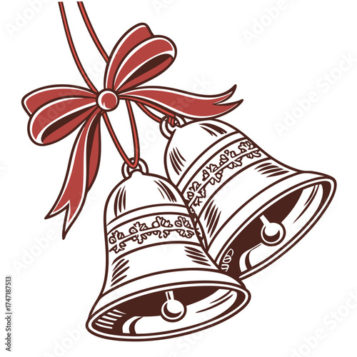 Christmas bells with red bow graphic pair