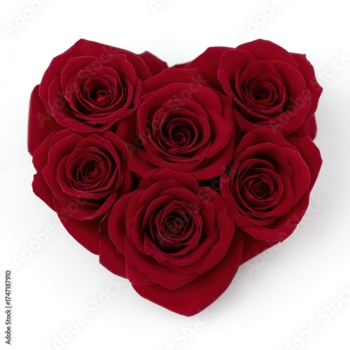 Heart-shaped arrangement of velvety red roses