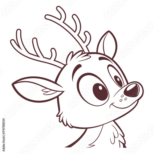 Cute cartoon reindeer face outline animal