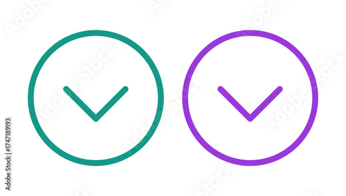 Vector Button Graphic Minimalist Outline Circle with V Shaped Downward Indicator for Dropdown Menus Arrows for Web and App Interface