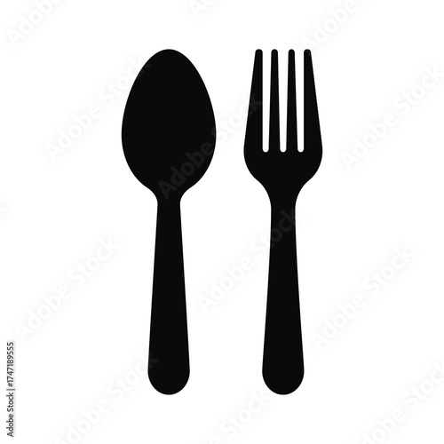 Spoon and fork icon vector illustration isolated on white background. Kitchen utensil flat concept for apps and websites
