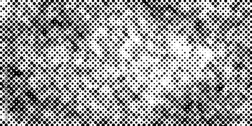 Abstract halftone pattern black dotted white background varying sized of black circles, dotted halftone gradient seamless pop art modern background of monochrome overlay design element.