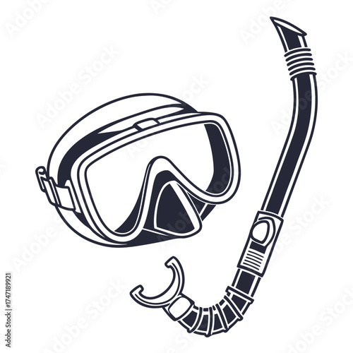 Dark blue snorkeling mask and tube scuba diving water sports