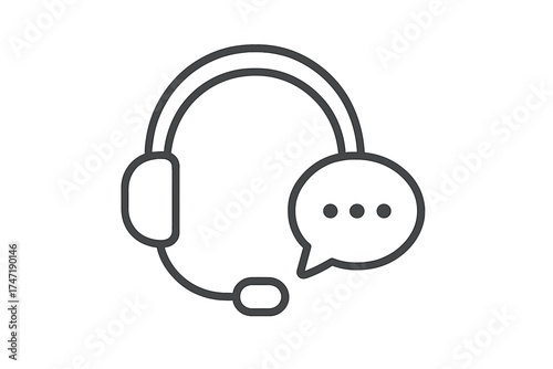 Call center support line icon. Headset with microphone and speech bubble for customer service, helpdesk, and communication. Vector for hotline operator or online assistant.