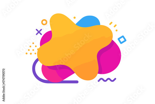 Vibrant liquid shapes banner for sales promotion. Modern geometric background with fluid amoeba splash. Trendy vector design for special offer, discount tag, or label badge.