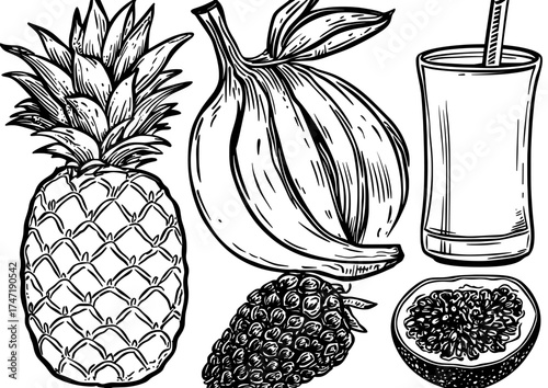 A collection of cartoon fruits is available, featuring highly detailed 2D game assets of sweet organic snacks including kiwi, gooseberry, grape, pineapple, pomegranate, and raspberry
