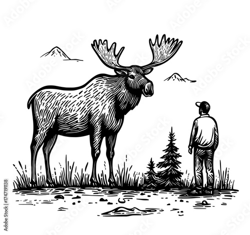 The illustration of a moose silhouette is a modern element used in wildlife and nature-themed designs