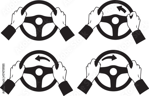 Driver Education Icons – Hand Placement on Steering Wheel