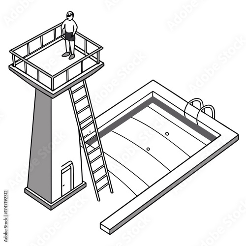 Lifeguard tower and swimming pool isometric graphic