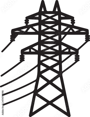 Electricity Pylon Vector Icon in Bold Black Outline