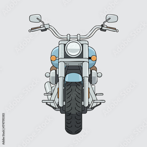 Classic cruiser motorcycle vector front view in clean flat style tiled background