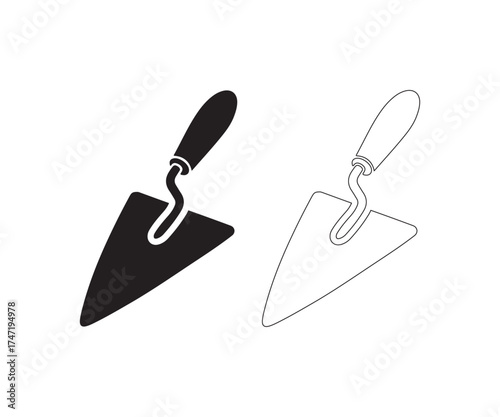 Black trowel tool silhouette on white background