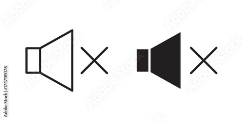 Volume Mute Icon. Sound off icon .Simple sound volume and audio mute mark symbol design. Mute Audio Volume Control Icon .Vector illustration with stroke and fill on a white background.