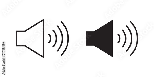 Volume High Icon. Speaker icon, Sound icon. Vector illustration with stroke and fill on a white background.