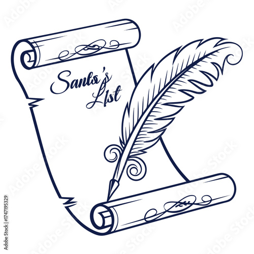 Santa's List scroll and quill pen writing christmas