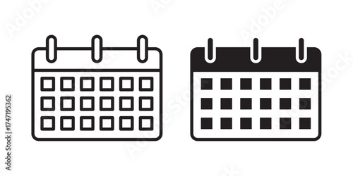 Calendar Icon. Desktop calendar.  Calendar icon, symbol design for logo, app, website. Vector illustration with stroke and fill on a white background.