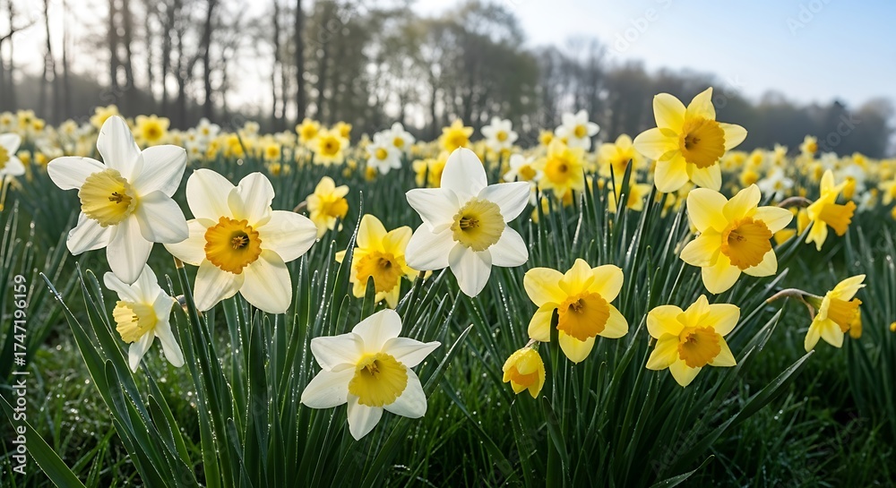 Fototapeta premium Field of Daffodils in Full Bloom on a Sunny Day.