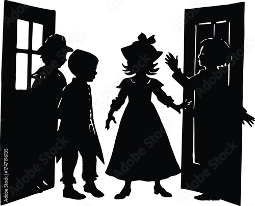 Wallpaper Mural Children In Costumes Knocking On Door Silhouette Torontodigital.ca