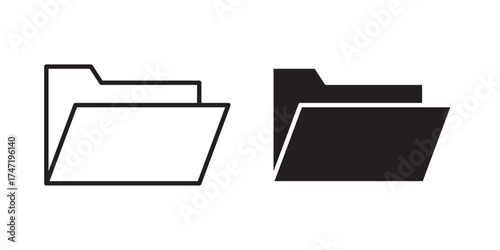 Folder Open Icon. Simple computer file folder icon. Modern computer file folder icon. Vector illustration with stroke and fill on a white background.