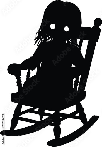 Creepy Doll Sitting On Rocking Chair Silhouette