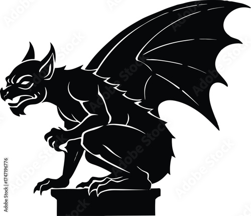 Gargoyle Crouched On Gothic Tower Silhouette