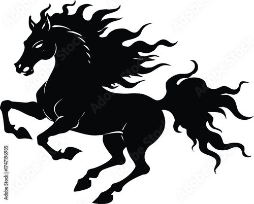 Ghostly Horse Galloping In Mist Silhouette