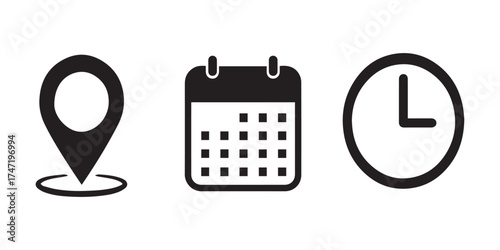 Abstract graphic design with location time and date elements isolated on transparent background