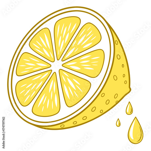 Yellow lemon slice with dripping juice fruit