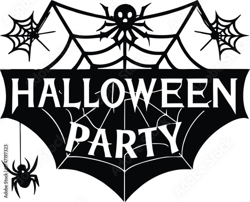 Halloween Party Banner With Spider Web Corners Silhouette