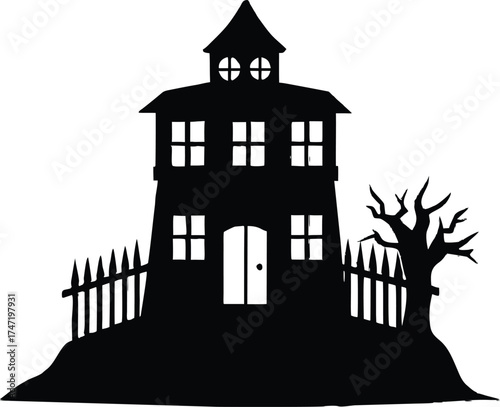 Haunted Prison Tower With Barred Windows Silhouette