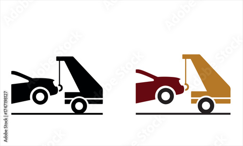 Heavy duty crane lifting and repairing a disabled car on the roadside isolated on transparent background