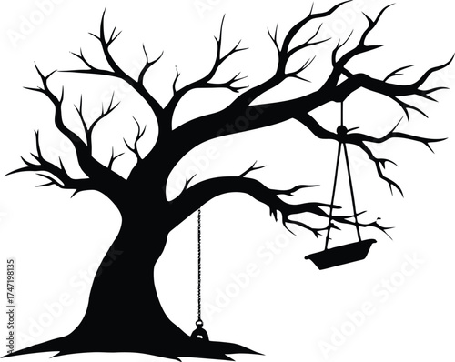 Haunted Swing Hanging From Tree Branch Silhouette