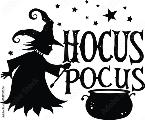 Hocus Pocus Witch Stirring Cauldron Silhouette