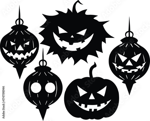 Pumpkin Lantern Face Variations Pack Silhouette