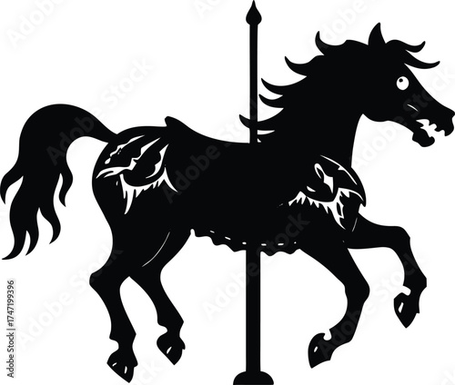 Spooky Carousel Horse With Torn Saddle Silhouette
