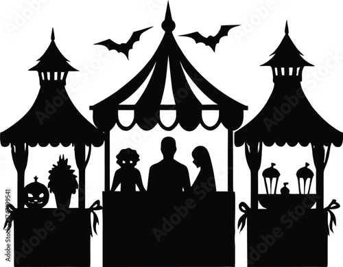 Spooky Halloween Market Stalls Silhouette