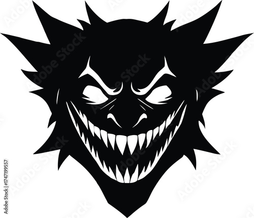 Spooky Clown Face With Jagged Teeth Silhouette