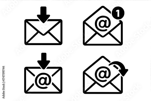 Receive email icons set with vector illustration, communication concept, email messages, digital mail icons on transparent background, ordered collection email symbols
